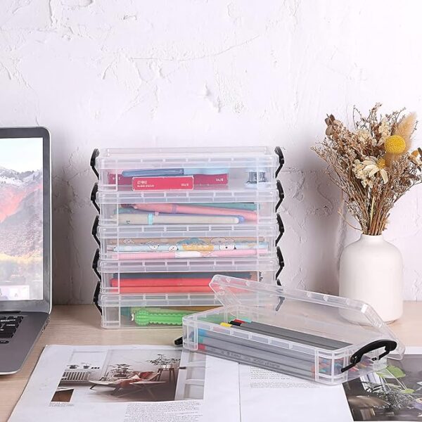 BTSKY Set of 6 Large Capacity Pencil Box, Office Supplies Storage Organizer Box, Brush Painting Pencils Storage Box Watercolor Pen Container Drawing Tools (Black) 4