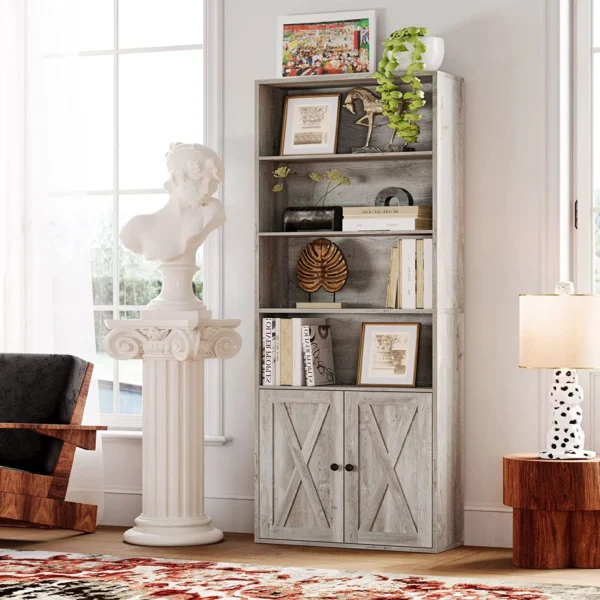 IRONCK Industrial Bookshelves with Doors - 6 Shelf Display Storage Shelves 70" Tall, Beige Maple 4