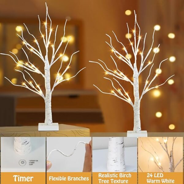 EAMBRITE Lighted Birch Tree for Home Decor, Christmas Decorations Indoor, 2Pack 24 LED Battery Operated Tabletop Mini Artificial Trees with Lights for Centerpiece Mantel Winter (2FT/Warm White) 4