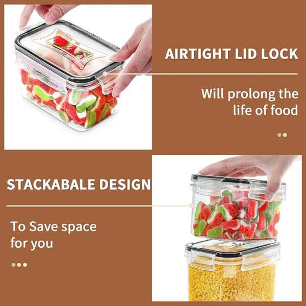 PRAKI Airtight Food Storage Container Set, 16 Pcs BPA Free Plastic Dry Food Canisters for Kitchen Pantry Organization and Storage Ideal for Cereal, Flour & Sugar - Labels, Marker(Black) 4