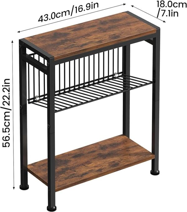 Side Table, Narrow End Table with Magazine Holder, Slim Side Table for Small Spaces, Skinny Nightstand for Living Room Bedroom, Thin Side Magazine Table, Easy Assembly 2