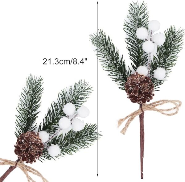 10Pcs Artificial Christmas Floral Picks Snowy White Berry Stems Flocked Pine Branches Holly Berries Spray with Pinecones for Flower Arrangement Xmas Tree Wreath Winter Holiday Season Décor (White, 10) 4
