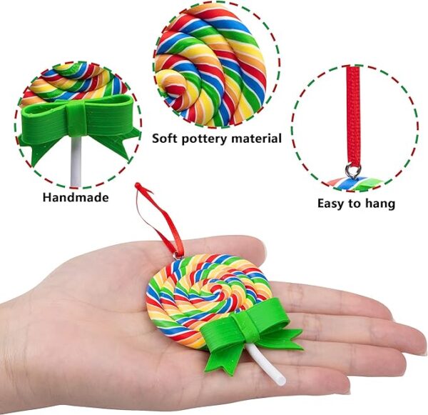 codree 8 PCS Christmas Lollipop Ornaments-Rainbow Lollipop Hanging Ornaments-Christmas Candies Polymer Clay Ornament for Xmas Tree Party Decoration 4