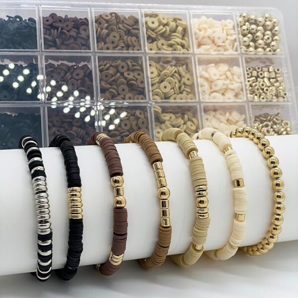LLchunyun 2820Pcs Clay Beads for Bracelet Making 6mm Neutral Heishi Fall Friendship Bracelets Clay Beads Kit Gold Silver Spacer Polymer Clay Beads for Jewelry Making Adults(Brown 4