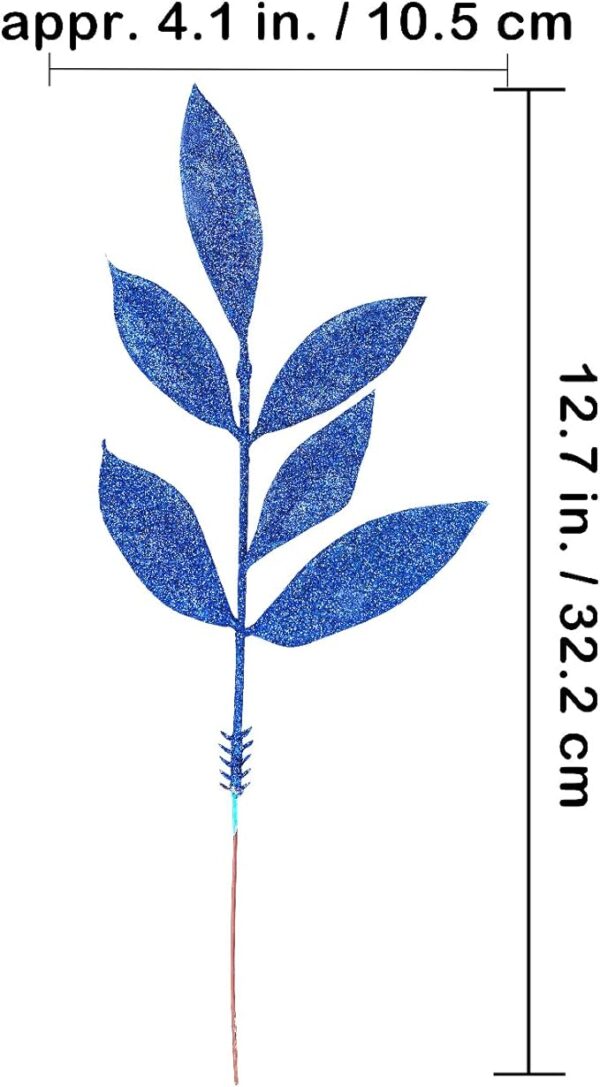 Winlyn 40 Pcs Blue Glitter Bay Leaf Sprays Artificial Christmas Tree Picks Sprays 12.7" Tall for Blue Christmas Tree Wreath Swag Vase Floral Arrangement Winter Wedding Bouquet Centerpiece Decoration 4