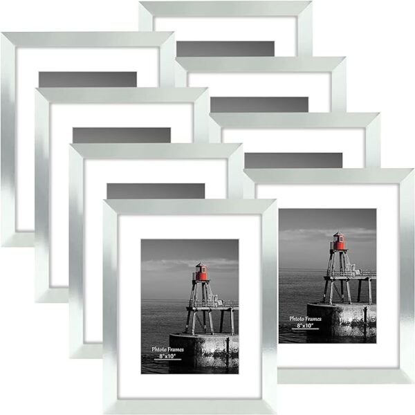 DUENPY 8x10 Picture Frame 8 Pack, Photo Frame for Wall Gallery Decor, Display Pictures 5 x 7 with Mat or 8 x 10 Without Mat, Black. 5