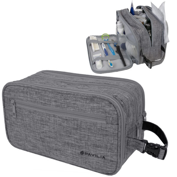Mens Toiletry Bag with Zipper PU Leather Case Organizer Portable Travel Dopp Kit 5
