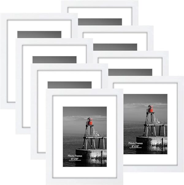 DUENPY 8x10 Picture Frame 8 Pack, Photo Frame for Wall Gallery Decor, Display Pictures 5 x 7 with Mat or 8 x 10 Without Mat, Black. 6