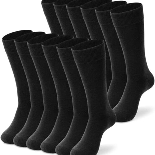 LIXIA Men's Thin Merino Wool Socks, Winter Warm Breathable Crew Dress Trouser Socks 6 Pairs Pack