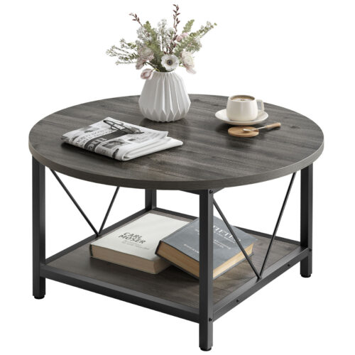 Round Coffee Table Center Coffee with Storage Shelf Table Living Room Office