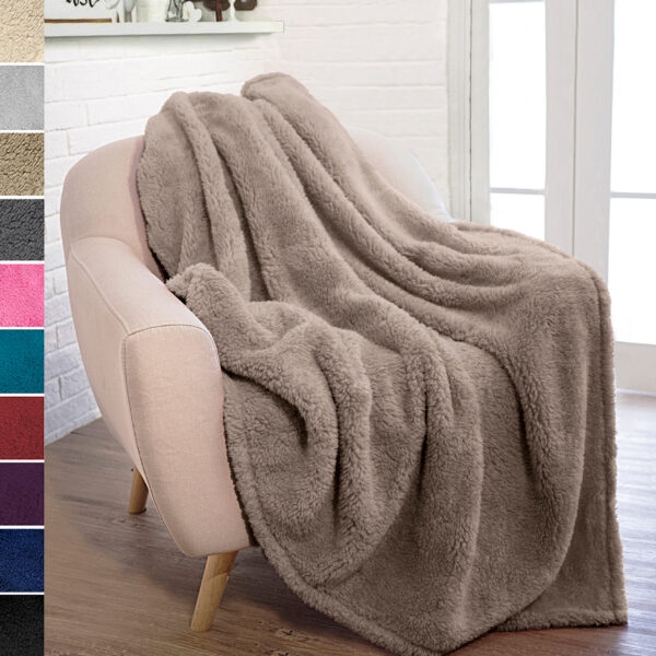 Soft Fuzzy Warm Cozy Throw Blanket with Fluffy Sherpa Fleece for Sofa Couch Bed Taupe 50"x60"