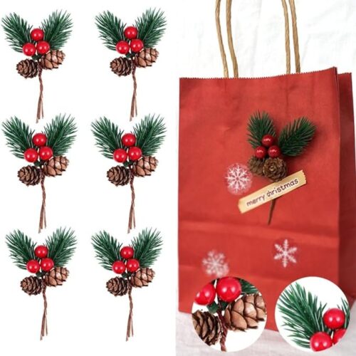 Christmas Pine Cone Picks Decorations 10 Pack Artificial Christmas Picks and Sprays Red Berry Stem Branches with Holly Leaves for Xmas Tree Christmas Wreath Decor