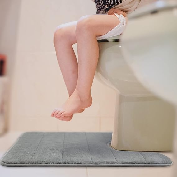 Betus U-Shaped Contour Memory Foam Toilet Mat - Non-Slip Backing, Water Absorbent, Machine Washable, Super Cozy - Luxurious Velvet Comfort Washroom Rug - 16"x24" (Gray) 2