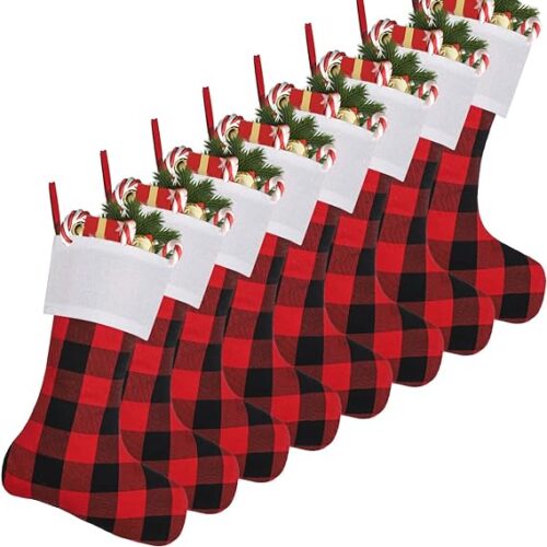 Cootato 8 Pack Christmas Stockings, 18 Inch Buffalo Plaid Christmas Stockings Large Personalized Stocking Decorations for Family Xmas Holiday Party