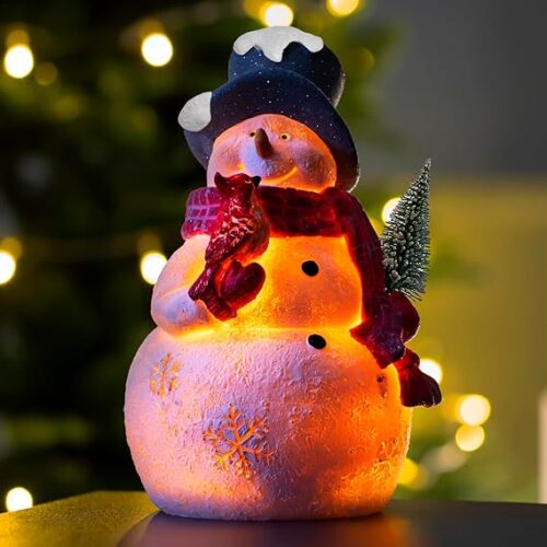 718HOYqI7IL._AC_SX569_ LARAINE HOME Snowman Christmas Decor Figurines Resin Lighted Indoor Ornaments Holiday Snowflakes Festive Decorations Light Up New Year Gift Decoration (Snowman)