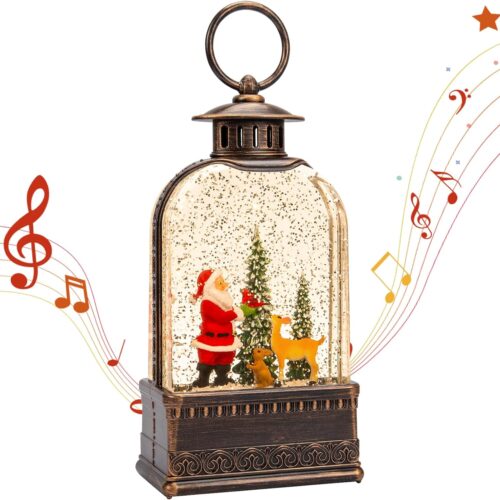719j7zUWgLL._AC_SL1500_ Santa Snow Globe, Christmas Decoration, Thanksgiving Snow Globe Lantern, Christmas Snow Globe Musical Sparkly Swirling Snow, 3 Settings Batteries or USB Cable, Holiday Decoration