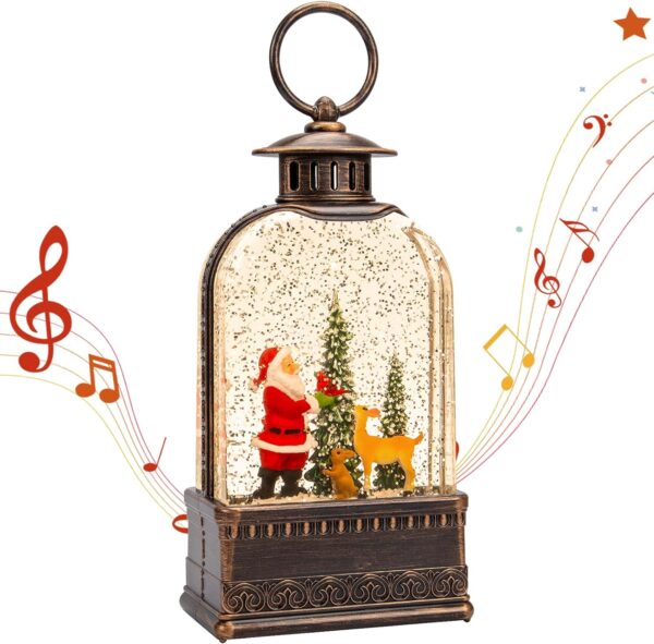 Santa Snow Globe, Christmas Decoration, Thanksgiving Snow Globe Lantern, Christmas Snow Globe Musical Sparkly Swirling Snow, 3 Settings Batteries or USB Cable, Holiday Decoration 1