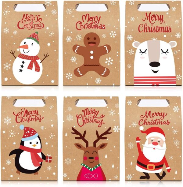 STEFORD Christmas Kraft Paper Gift Boxes,24PCS Christmas Candy Gift Treat Bags for Xmas Party Supplies 2