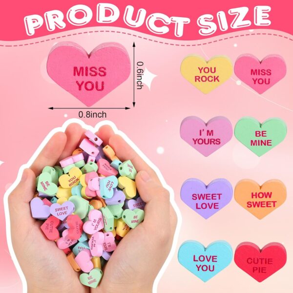 Lyrow 320 Pcs Wood Heart Beads Valentine's Day Wooden Heart Beads Candy Conversation Hearts Beads 16 mm Heart Shaped Spacer Beads for DIY Ornaments Craft Making Necklace Rainbow Bracelet 3