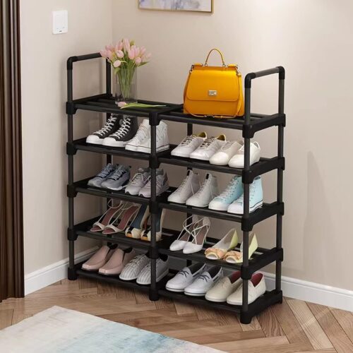 SMYOUQE 5 Tier Shoe Rack For Closet, 20 Pairs Sturdy Metal Shoe Shelf Storage Organizer, Small Space Wide Adjustable Tall Low Stackable, Shoe Rack For Closet Entryway Floor 36 Inch Wide, Black