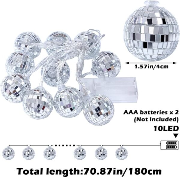 Christmas LED Disco Ball Decorations Mirror Disco Ball Ornaments 70s Disco Party Supplies Mini Disco Balls Tree Ornament Light Battery Operated Disco Balls with String (Silver White,5.91 ft Long) 3
