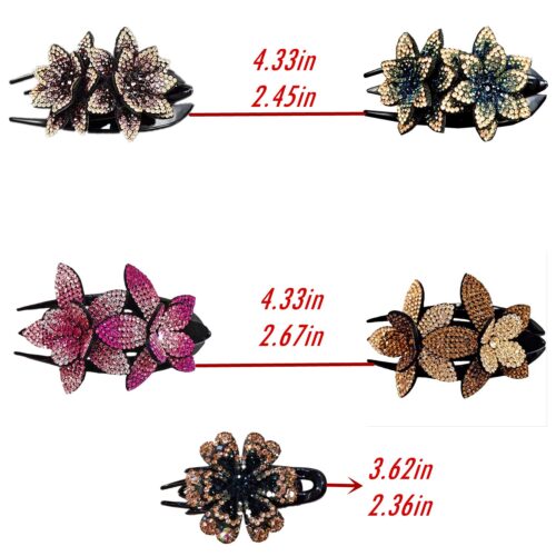 5 Pcs Double Flower Rhinestone Hair Clips fancy decorative hair clip hair accessories for women crystal hair barrettes hair decorations women thick hair(Neoclassical style)