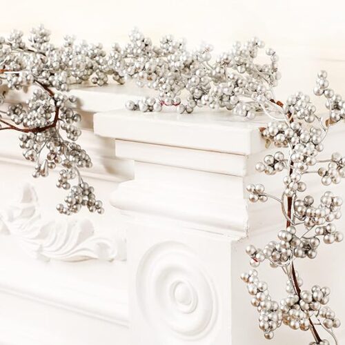 71eckCxE9SL._AC_SX569_ Berry String Christmas Garland Lighted Berry Indoor Artificial Pine Garland Fall Christmas Winter Valentine's Day Decor Light Garland for Holiday Fireplace Mantel Table, 6 Feet (Silver, 1 Piece)