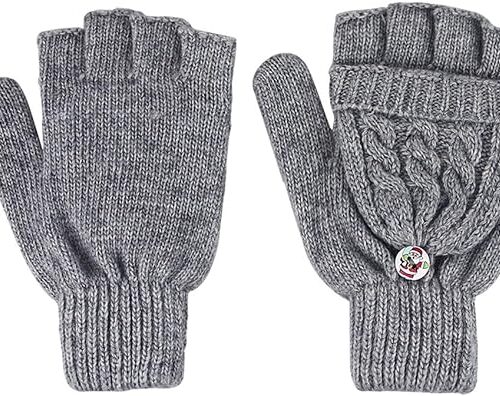 Womens Girls Winter Warm Wool Knit Fingerless Convertible Gloves w/ Mitten Cover