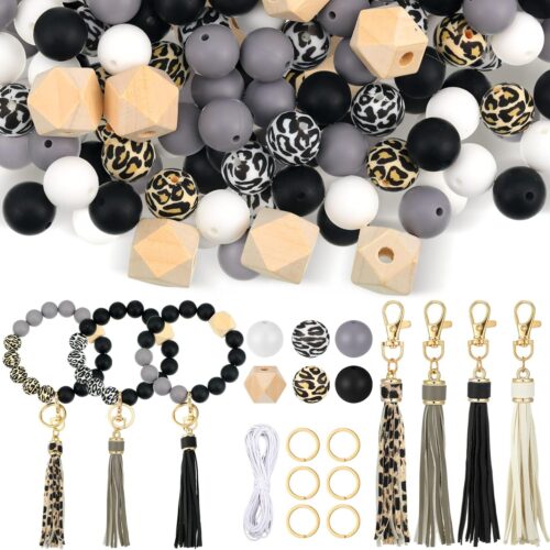 71rNxo7fr8L._AC_SL1500_ Sratte 125 Pcs Silicone Beads for Keychain Making Kit 100 Pcs 15mm Multiple Silicone Beads Bulk with 8 Key Rings 8 Octagonal Wood Beads 8 Tassels 1 Rope for Bracelet Jewelry Necklace DIY Supplies
