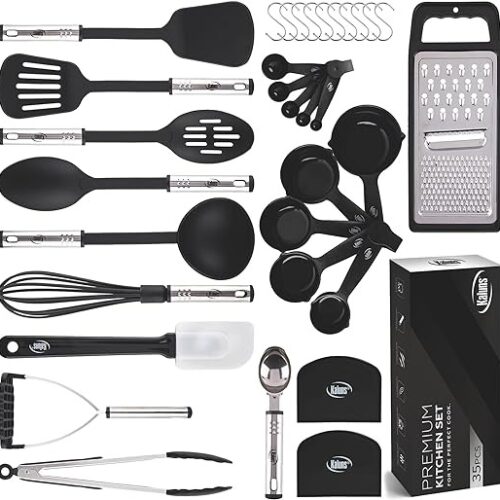 Cooking Utensils Set 35 PCS Kitchen Utensils Set, Nylon and Stainless Steel Kitchen Gadgets Nonstick and Heat Resistant Home Essentials Kitchen Accessories, Apartment Must Haves Pots and Pans