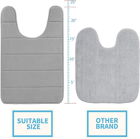 Betus U-Shaped Contour Memory Foam Toilet Mat - Non-Slip Backing, Water Absorbent, Machine Washable, Super Cozy - Luxurious Velvet Comfort Washroom Rug - 16"x24" (Gray) 1