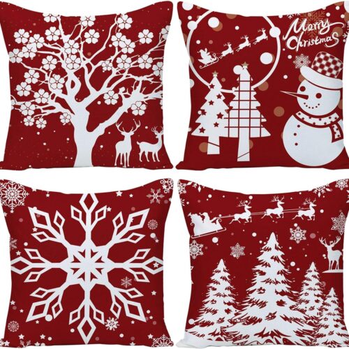 810kMKmHwzL._AC_SL1500_ Christmas Decorations Pillow Covers 18 X 18 Inch Set Of 4 Farmhouse Snowflake Red White Let It Snow Xmas Holiday Rustic Linen Pillow Case Throw Pillow Covers For Sofa Couch Living Room Bed Decor