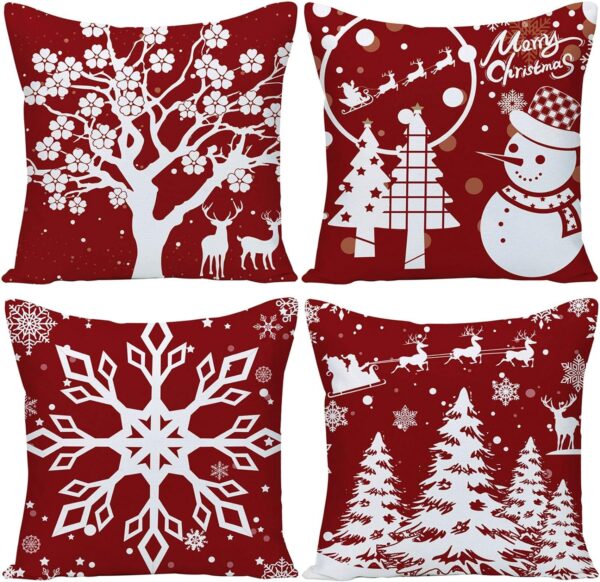 Christmas Decorations Pillow Covers 18 X 18 Inch Set Of 4 Farmhouse Snowflake Red White Let It Snow Xmas Holiday Rustic Linen Pillow Case Throw Pillow Covers For Sofa Couch Living Room Bed Decor 1