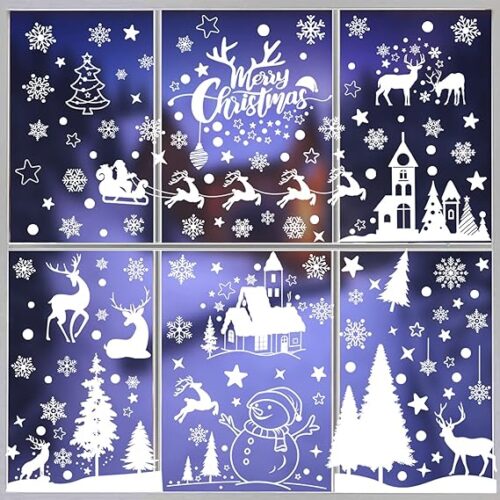 819eu6oNEtL._AC_SX569_ 148 Pcs Christmas Snowflake Window Clings Stickers, Christmas Window Decorations for Christmas Window