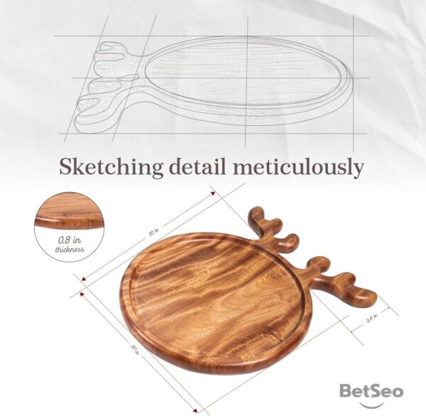 Solid Wood Serving Platter with Antler Handles (10inch Round - Set of 1) Decorative Plate Organizer, Wooden Food Tray for Snack Fruit Appetizer, Gift for Christmas, Wedding, Birthday 3