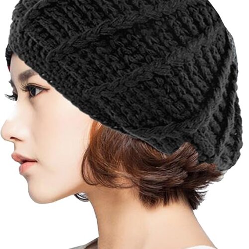 81YUhG7T4aL._AC_SX569_ ANGELA & WILLIAM Women Ladies Baggy Beret Chunky Knit Knitted Braided Beanie Hat Ski Cap Black