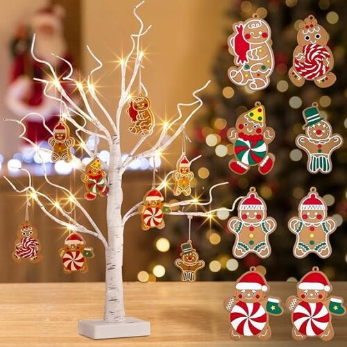 81ZgRyhACYL._AC_SX569_ Vanthylit Tabletop Chritsmas Tree, Birch Tree Lights with Gingerbread Man Ornaments, Lighted White Tree Centerpieces, Battery Powered Winter Decor for Home Table Fireplace Indoor (2FT, Timer)