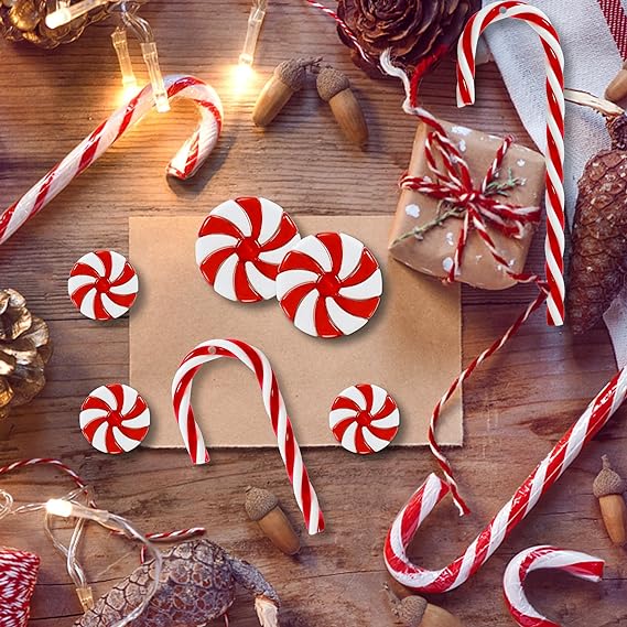 48Pcs Candy Cane Christmas Tree Decorations, Plastic Red and White Christmas Hanging Ornaments, Acrylic Xmas Crafts Decor for Tree Table Fireplace Indoor Home Window Vase Filler Party 1