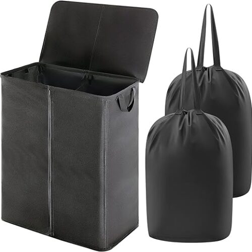 81l-dHxKeNL._AC_SX522_ Lifewit 160L Double Laundry Hamper with Lid and Removable Laundry Bags, Divided Laundry Basket with Handles, Large Separated Clothes Basket for Bedroom, Bathroom, College Dorm, Laundry Sorting, Black