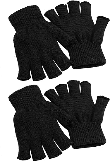 2 Pairs Unisex Warm Half Finger Gloves Winter Fingerless Gloves (L for Adults, M for Teens, S for Kids)