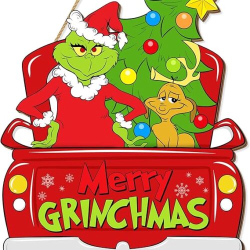 81uR1njy8bL._AC_SX569_ Christmas Door Hanging Sign Decorations, Merry Christmas Truck Wreath for Front Door, Christmas Tree with Dog Wooden Door Signs Home for Porch Wall Indoor Outdoor Holiday Decor