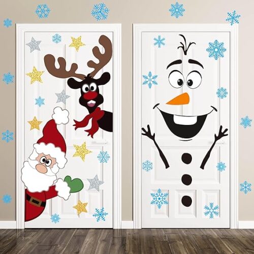 81vY5XWN6EL._AC_SX569_ Christmas Door Stickers Decor Christmas Snowman Olaf Santa Reindeer Refrigerator Stickers, Large Snowman Stickers with Snowflake Decals for Winter Xmas Door Wall Window Decorations