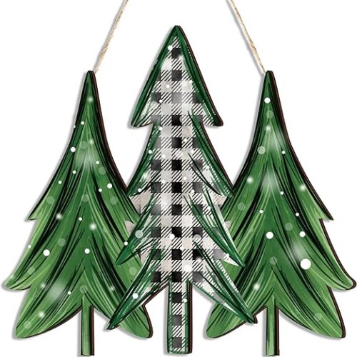 Boao Christmas Tree Wooden Decoration Welcome Door Sign Wooden Hanging Sign, Winter Christmas Door Hanger, Farmhouse Winter Christmas Home Wall Front Door Decoration