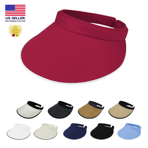 Visor Sun Plain Hat Sports Cap Colors Golf Tennis Beach Clip-On Summer