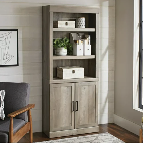 Better Homes & Gardens Glendale 5 Shelf Bookcase with Doors, Rustic Gray Finish