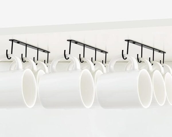 Mkono Under Cabinet Mug Hanger Set of 3 Metal Mug Hooks Coffee Cup Holder with 12 Hooks Simple Coffee Mug Organizer for Cabinet Shelf Modern Mug Storage Display Rack for Kitchen Coffee Bar, Black 1