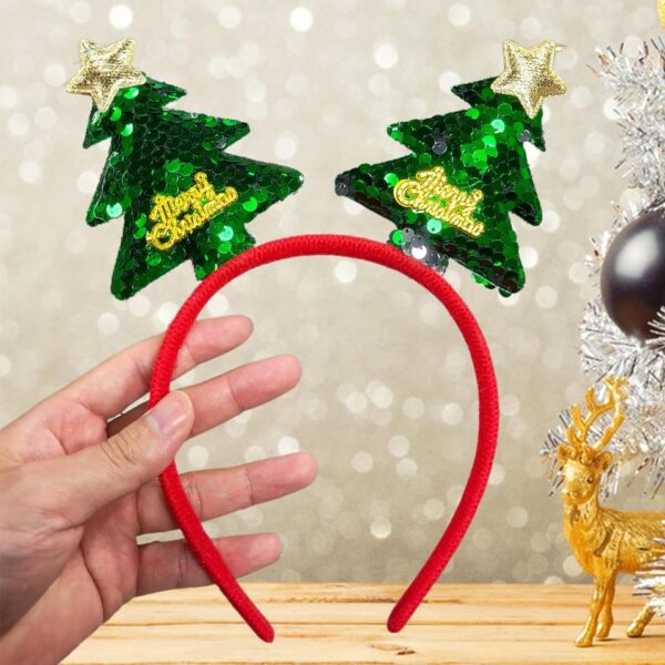 CIVFCRT Christmas Headbands Christmas Tree Hair Bands Glitter Green Sequins Christmas Tree Headbands Holiday Party Gift for Women Girl Hair Decoration Accessory (Christmas Tree) 3