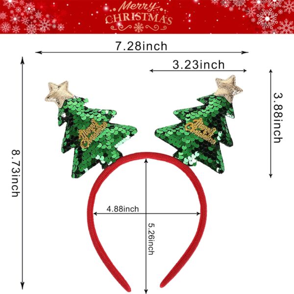 CIVFCRT Christmas Headbands Christmas Tree Hair Bands Glitter Green Sequins Christmas Tree Headbands Holiday Party Gift for Women Girl Hair Decoration Accessory (Christmas Tree) 2