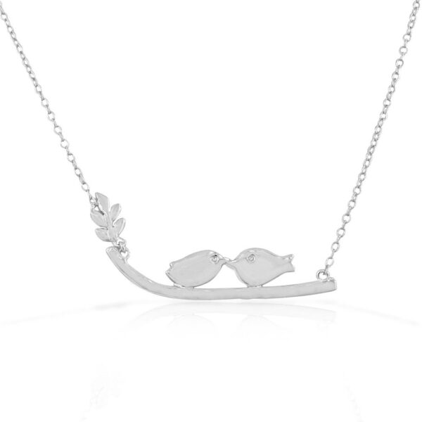 Sterling Silver Womens Girls Love Kissing Birds Lovebirds Pendant Necklace