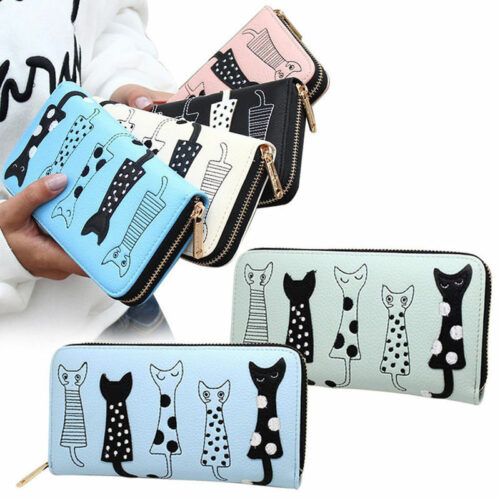 Fashion Lady Women Girls Cartoon Cute Cat Pattern Coin Money Purse Wallet Bag